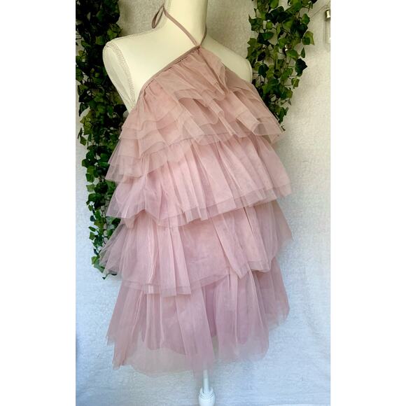 Lovely Day Pink High Neck Layered Mini Dress MSRP:$121 SZ Medium - Picture 4 of 11